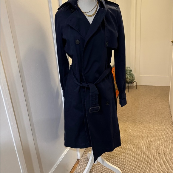 GAP Blue Trench Coat with Wide Lapel and Belt - Picture 2 of 14